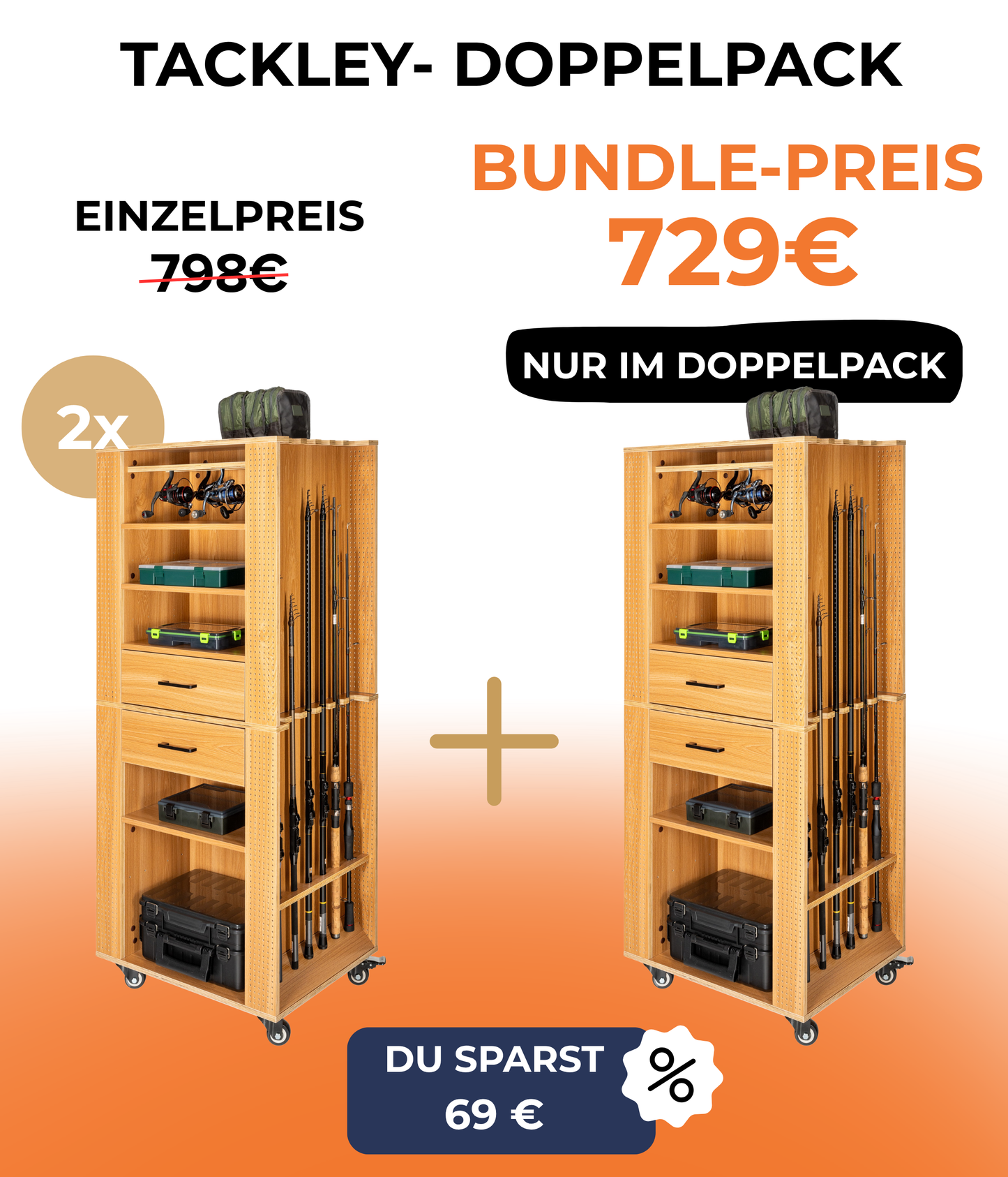 Doppelpack Angelschrank mit System, Kiefer - 65x50x158 cm