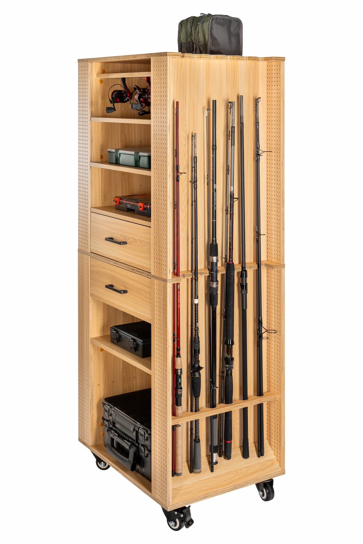 Fishing tackle cabinet, 65x50x158cm, beech color