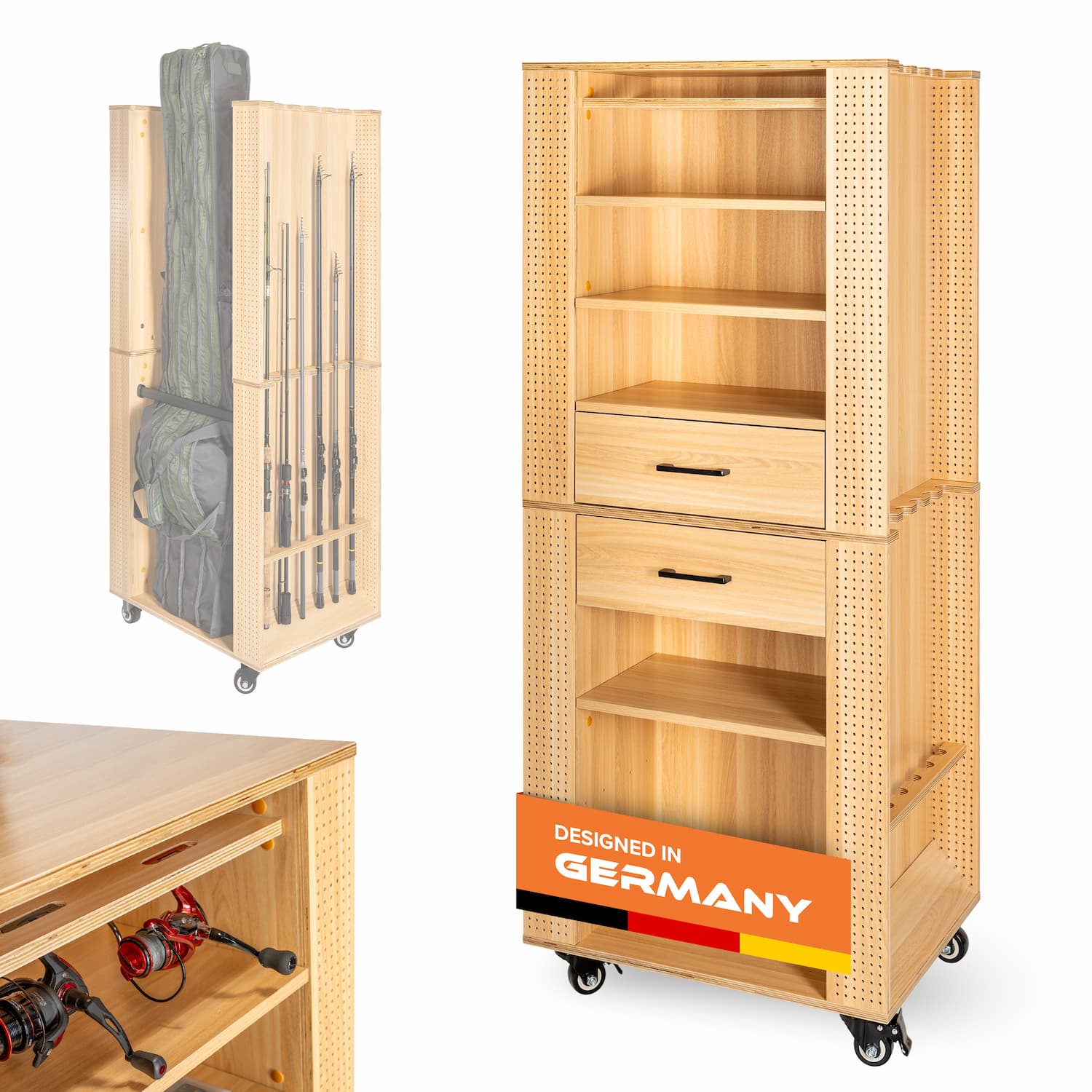 Fishing tackle cabinet, 65x50x158cm, beech color