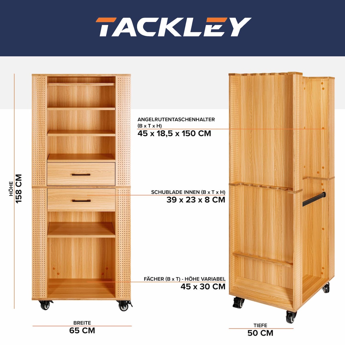 Fishing tackle cabinet, 65x50x158 cm, pine color